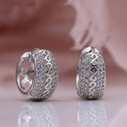 Casual  Fashion Elegant Carved Cloud Pattern Hollow Gold/Silver Inlaid Zircon Earrings for Women