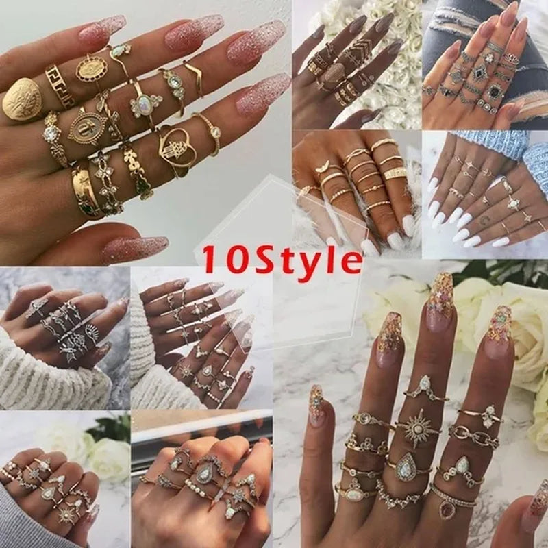 10style Retro Beauty Avatar  Coin Cross Ring Set Pattern Love Fatima Palm   Ring Set for Women