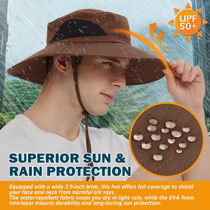 Wide Brim Sun Hat, UPF 50+ UV Protection Waterproof Packable Bucket Hat for Men & Women, Fishing Hiking Beach Garden