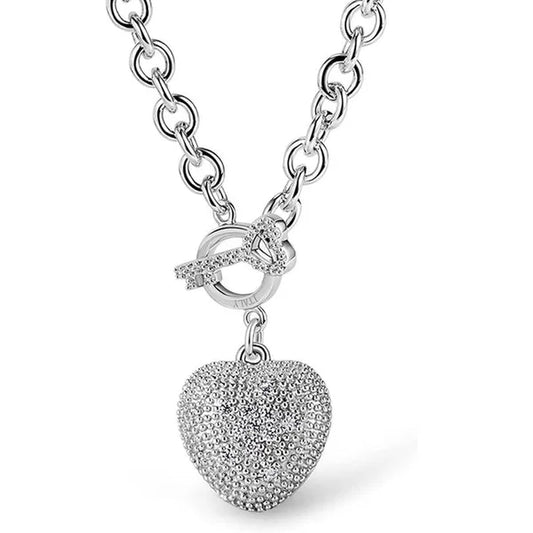 FASHION Women'S 925 Sterling Silver Necklace Noble Heart Pendant Necklace/Bracelet Solid Silver Rolo Chain Birthday Party Jewelry