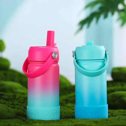 Kids Water Bottle with Boot, Insulated Stainless Steel Wide Mouth Metal Water Bottle with Leakproof Straw Lid for School, Girls, Boys