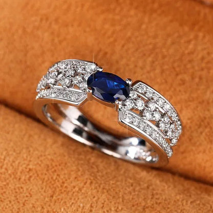 Trendy Micro Pave Cubic Zirconia Blue Sapphire Rings for Women Daily Casual Fashion Accessories