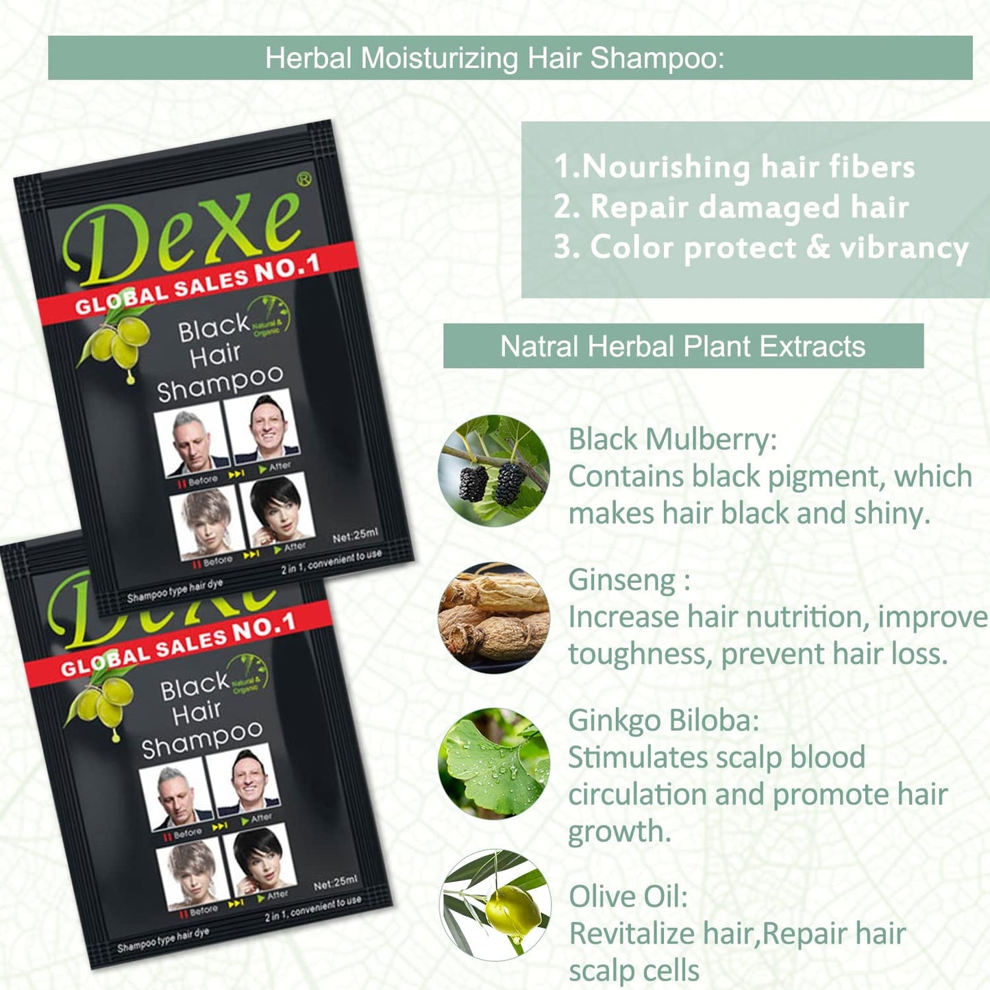10 PCS  Hair Shampoo Instant Hair Dye for Men Women, Black Color - Simple to Use - Hair Dye Permanent - Last 30 Days - Natural Ingredients for Woman&Man