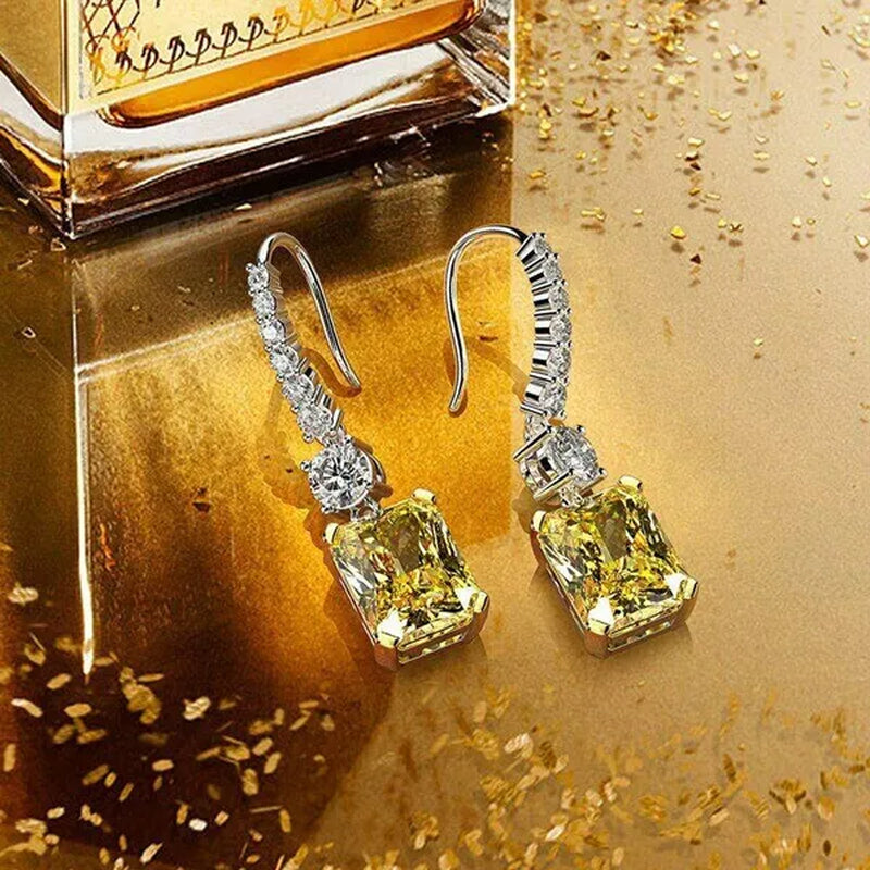 Fashion Bridal Wedding Earrings Hook Yellow Topaz Drop Earrings for Women Fine Jewelry Gift