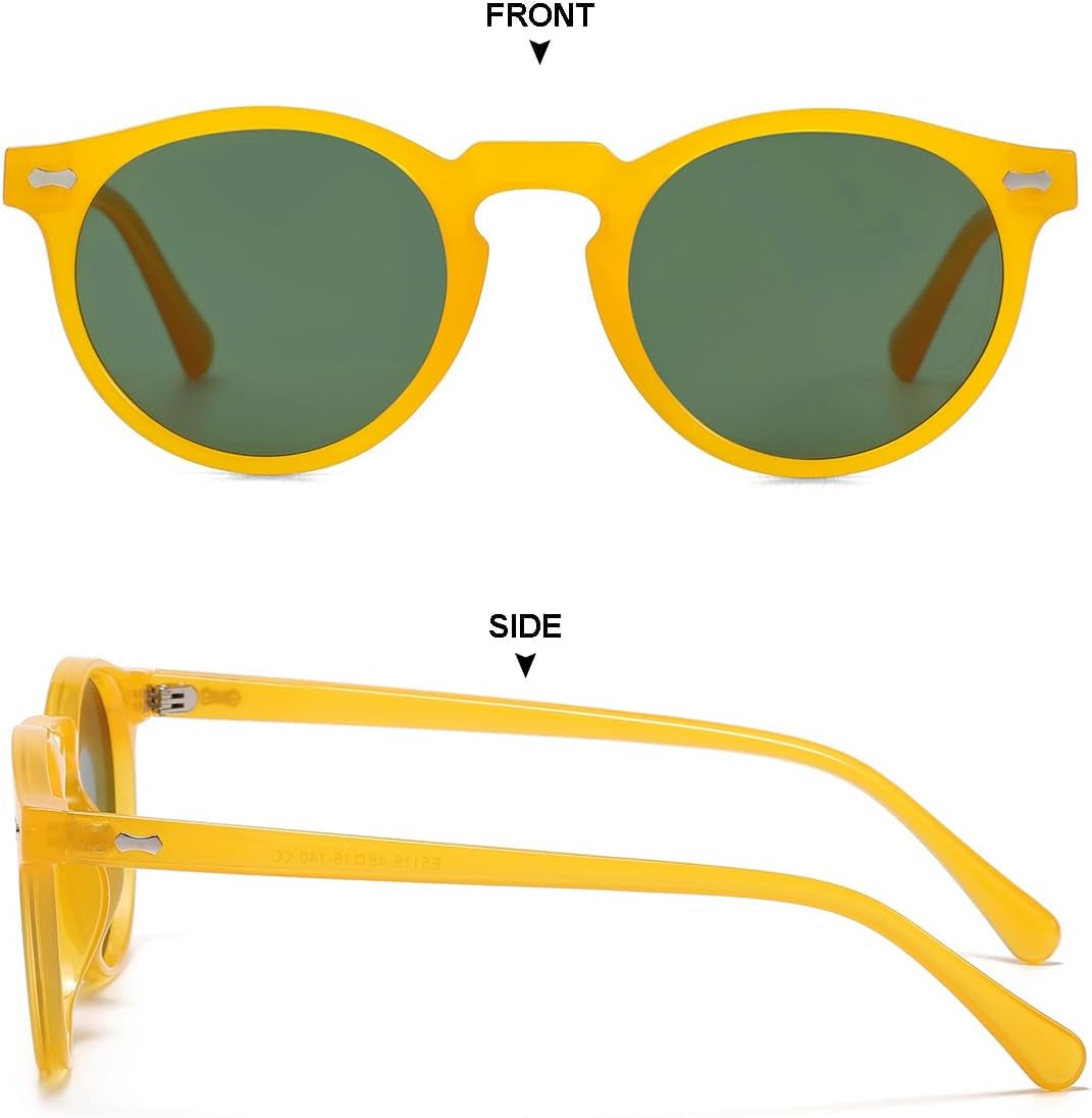 Vintage Polarized Sunglasses for Men round Sunglasses UV400 Protection Retro Hand-Crafted Acetate Frame