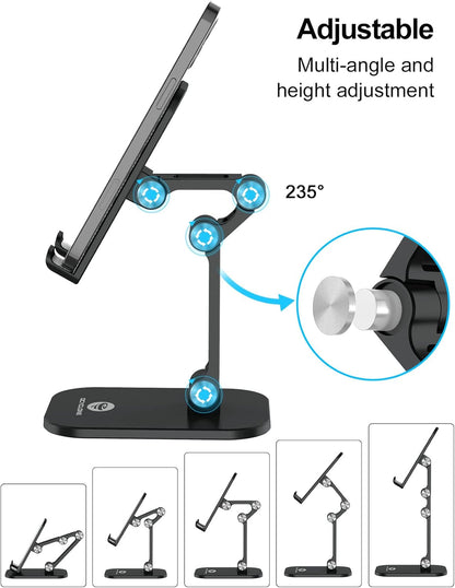 Phone Stand, Adjustable Height and Angle Foldable Cell Phone Stand Holder for Desk, Taller Iphone Stand Compatible with 4.7"-13" Smartphones Ipad Tablet, Black