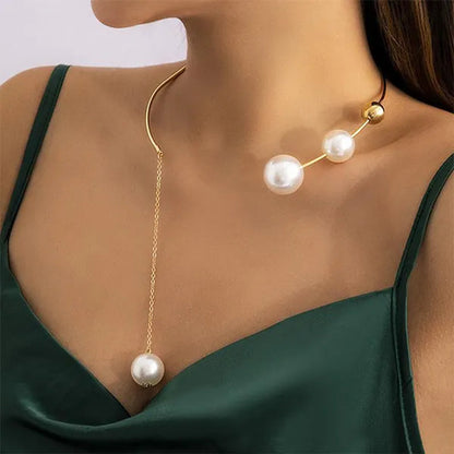 1Pcs Pearl Choker Necklace Elegant Big White Imitation Pearl Choker Necklace Clavicle Chain Fashion Necklace for Women Wedding Jewelry Collar