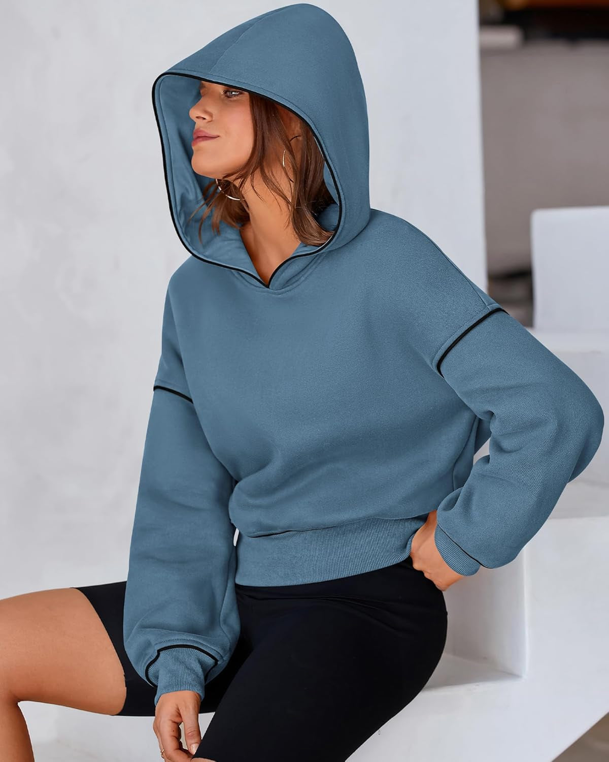 Women'S Casual Sweatshirt 2024 Fall Winter Clothes Long Sleeve Loose Fit Cropped Y2K Pullover Hoodies