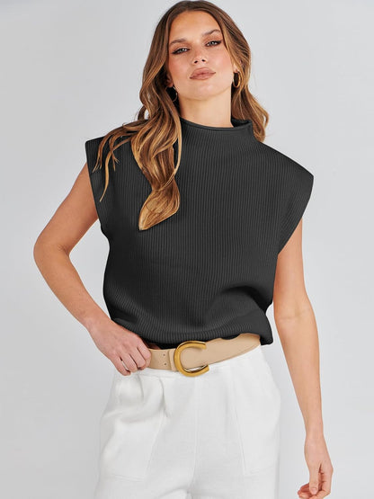 Women'S Mock Neck Sleeveless Sweater Vest Casual Cap Sleeve Knit Pullover Tank Tops 2025 Spring Summer Clothes