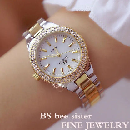 Luxury BS Ladies Wrist Watches Women Crystal Diamond Stainless Steel Watches
