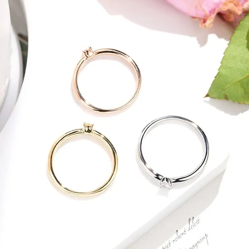 Women Fashion Cute 18k gold platedand 925 Sterling Silver Small Diamond Gemstone Rings Wedding Engagement Party Ring Jewelry