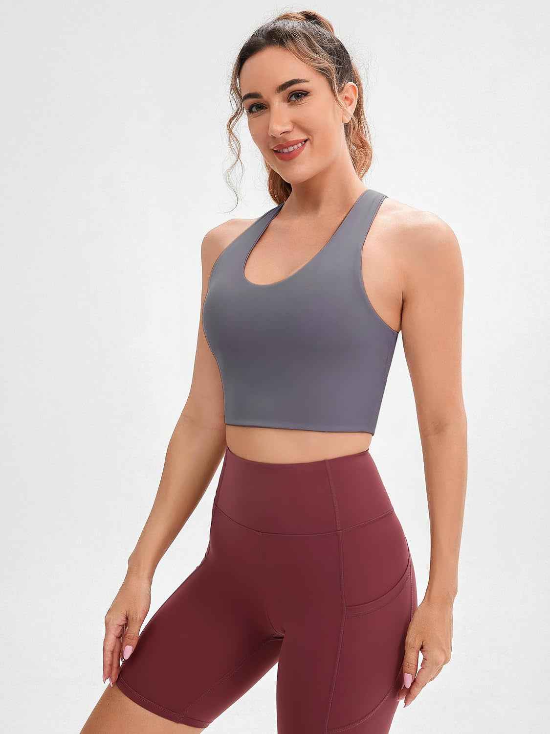 Sports Bras for Women Criss-Cross Back Padded Workout Tank Tops Medium Support Crop Tops for Women