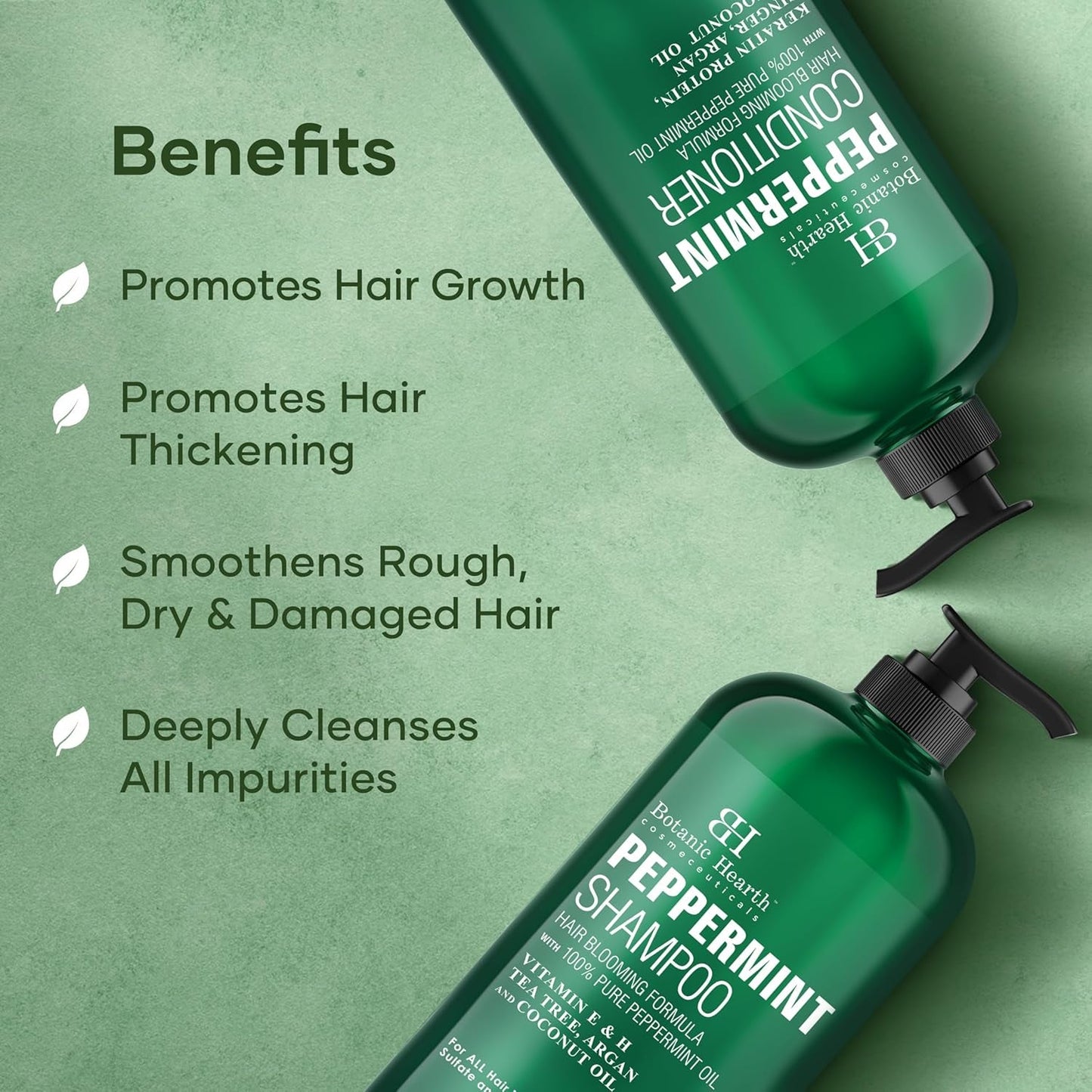 Peppermint Oil Shampoo and Conditioner Set - Hair Blooming Formula with Keratin - Fights Hair Loss & Thinning, Promotes Hair Growth-Sulfate Free for Men and Women - 16 Fl Oz X 2