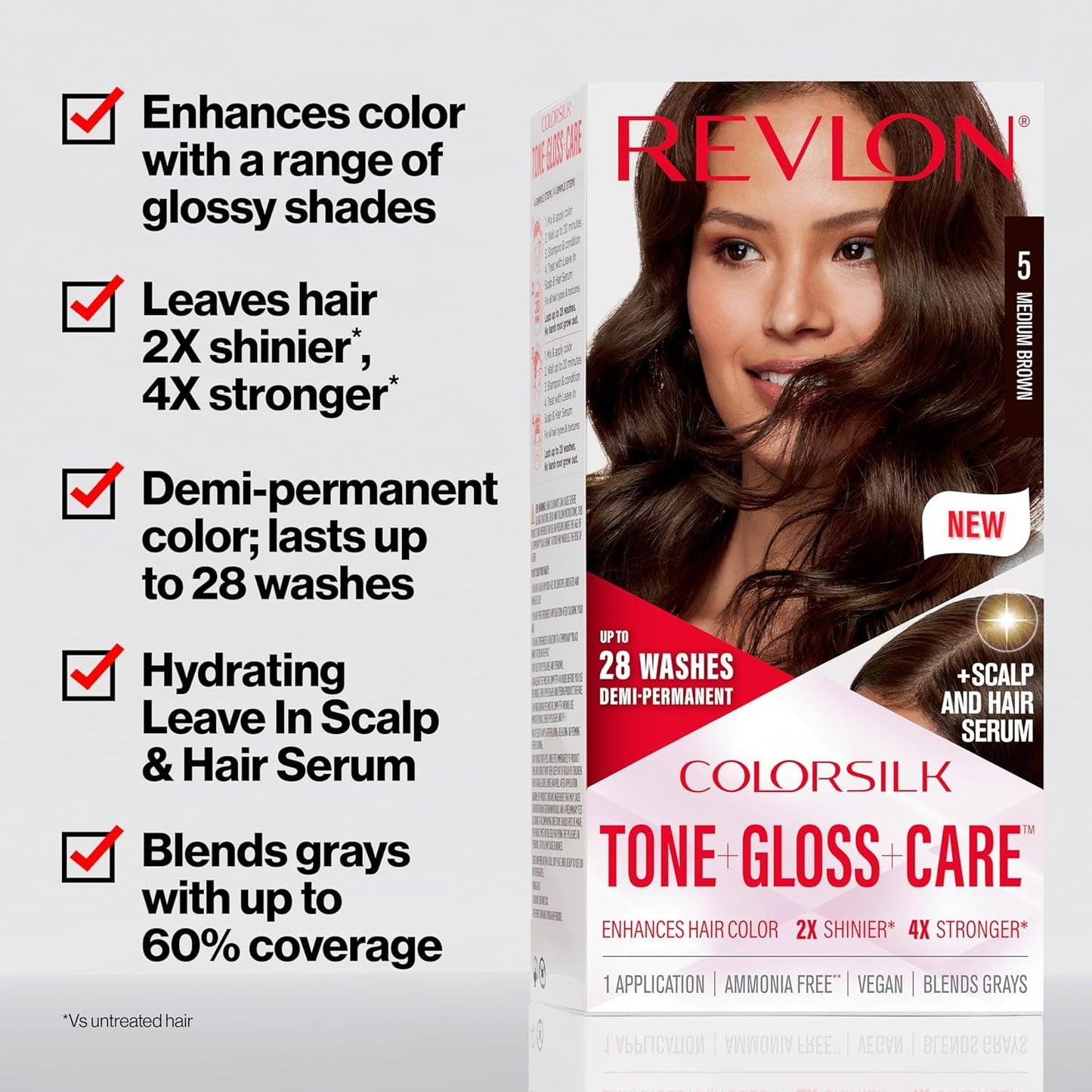 Colorsilk Tone + Gloss + Care Demi Permanent Hair Color, Dye Kit with Leave-In Scalp and Haircare Serum, 2X Shinier, 4X Stronger, 1 Black, 4.5 Fl Oz
