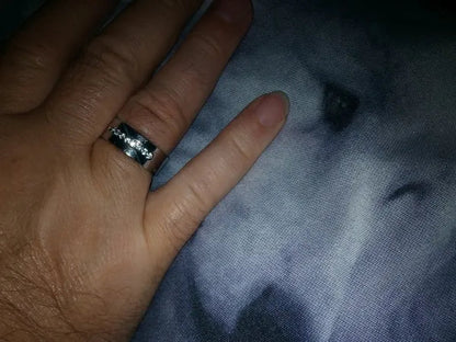 YOHAPP NEW Fashion Couple Rings Set Jewelry - Men's 8mm 316L Stainless Steel Titanium Ring and Women's Three Stone Princess Cut 1CT Diamond   Silver  Bridal Wedding Engagement Band Ring