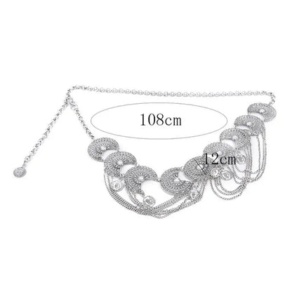 Women Belly Dance Belt Waist Metal Crystal Coin Tassel Body Chain Jewelry