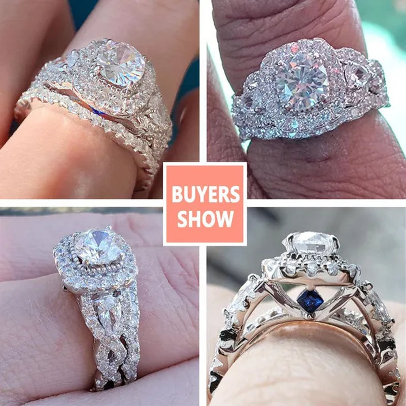 Newshe 1.5 Carats AAAAA Cubic Zircoina Wedding Engagement Ring Sets for Women Jewelry Gift 925 Sterling Silver Sz 4.5-13