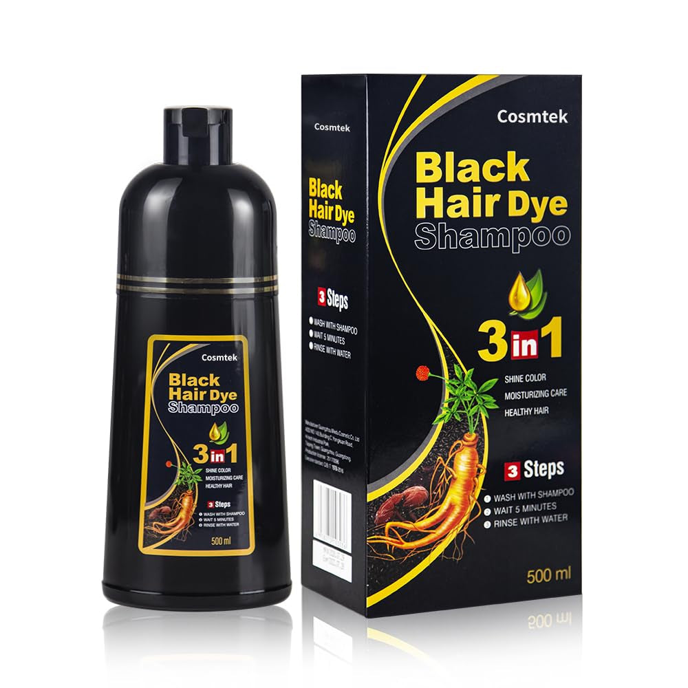 MEIDU Black Hair Dye Shampoo for Gray Hair, Semi-Permanent Hair Color Shampoo for Women and Men, Herbal and No Ammonia, 3 in 1-100% Grey Coverage(16.9 Fl Oz)