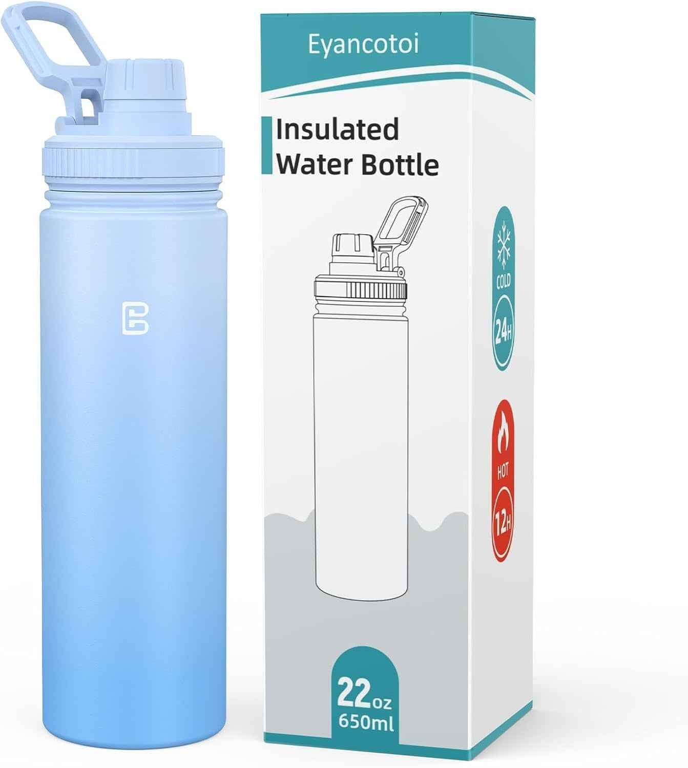 Insulated Water Bottle with Spout Lid, Reusable Stainless Steel Water Bottles with Handle, Leak Proof Sports Water Flask for Gym, Travel, Bike, Camping 22Oz