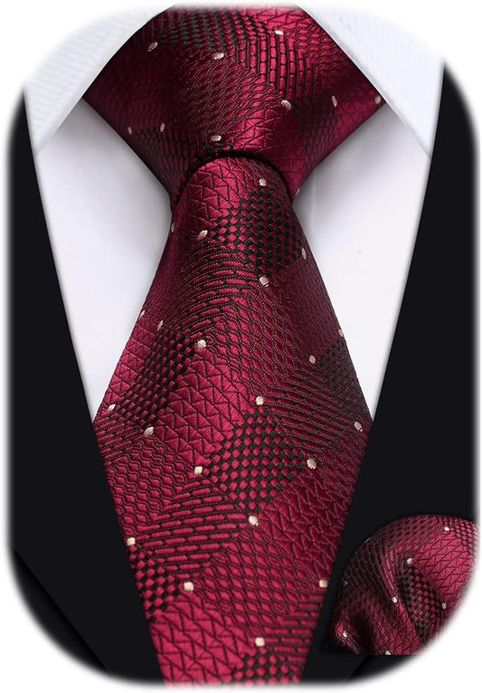 Ties for Men Silk Extra Long Tie and Pocket Square Classic Plaid Checkered 63 Inches Men'S Neckties Business