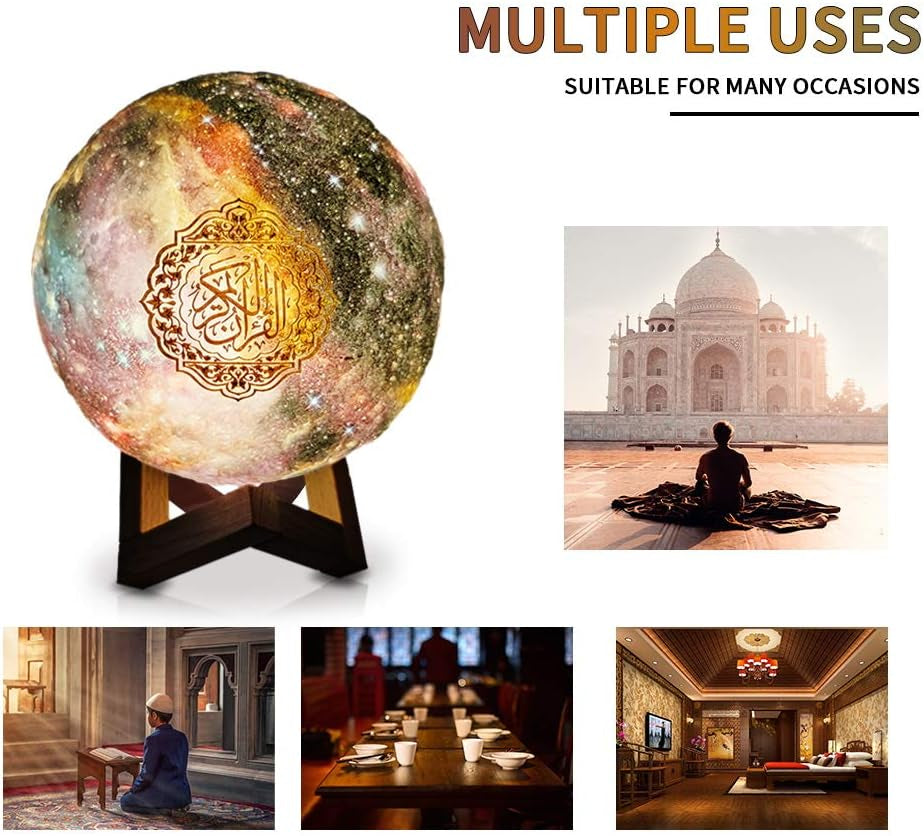 Moon Quran Speaker,Starry Moon Quran Lamp Bluetooth Speaker Lamp Quran Cuba with APP Control Quran Recitation, Eid Mubarak Hajj Gifts