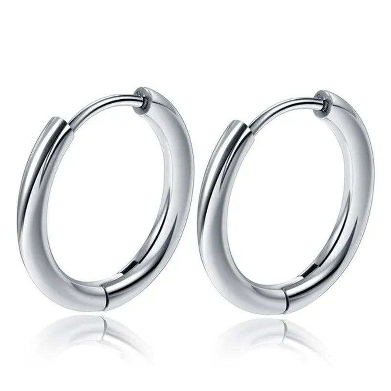High Quality 1 Pair 8-20Mm Small Hoop Earrings Silver Color Circle Hoop Earring for Women Men Ear Rings Clip Huggie Earrings