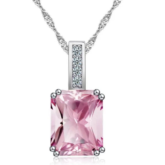 Woman Fashion Jewellery Simplicity Elegant Sapphire/Amethyst/Pink Necklace Silver Banquet Engagement Jewellery Necklace