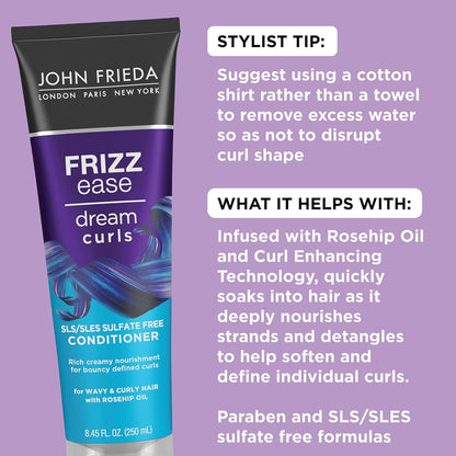 Frizz Ease Dream Curls Conditioner, Hydrates and Defines Curly, Wavy Hair, Helps Control Frizz, SLS/SLES Sulfate Free, Enhances Natural Curls, 8.45 Fluid Ounces