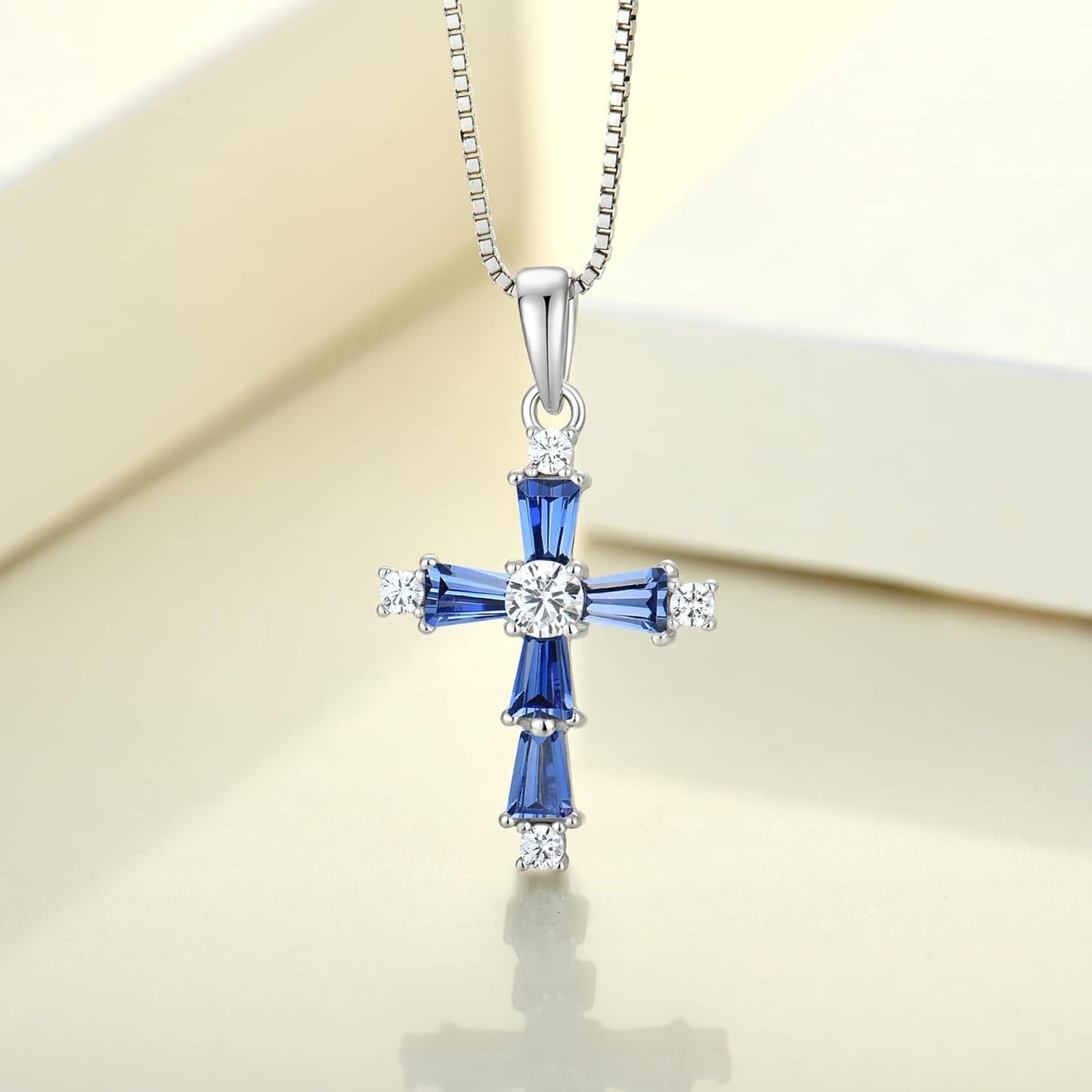 Women'S Cross Necklace Sterling Silver Criss Pendant Gemstones Christian Baptism Jewelry for Gift