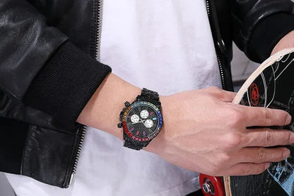 Men Watch Luxury Brand  Mens Gold men Watch Quartz Clock Chronograph colorful Diamond Steel Iced Out Watch Reloj Hombre