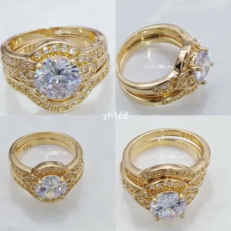 Women's Fashion 18K Gold Plated&925 Silver Plated&14K Rose Gold Plated Bridal  Jewelry White Sapphire Wedding Engagement Ring