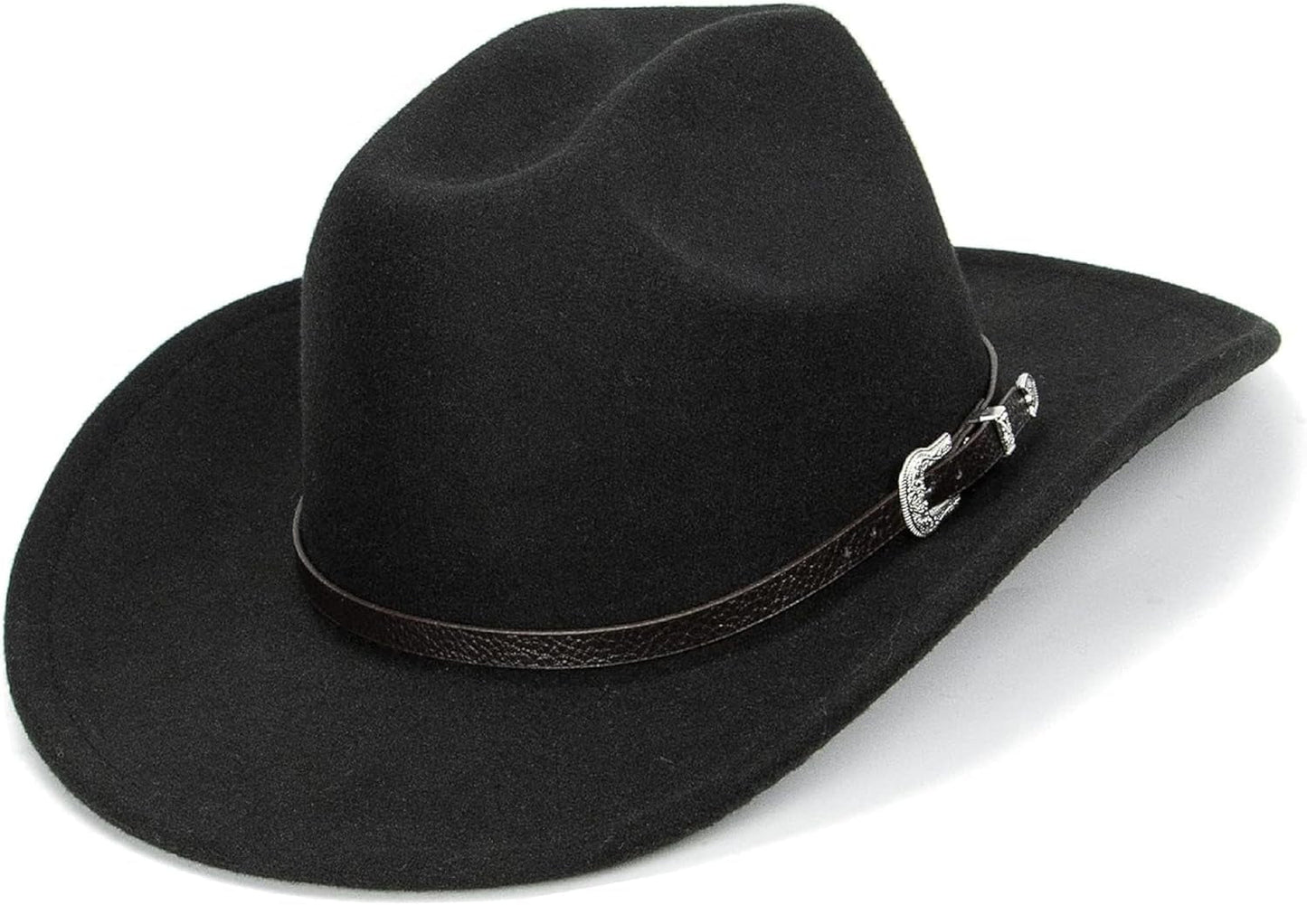 Western Cowboy Hat for Men Women Classic Fedora Hat with Buckle Belt (Size:M-L)