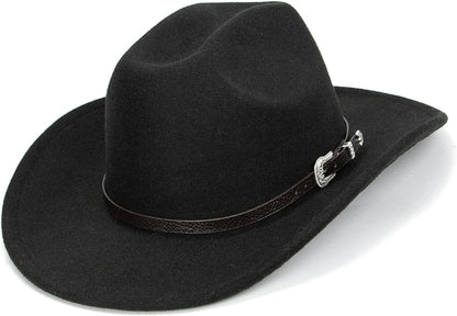 Western Cowboy Hat for Men Women Classic Fedora Hat with Buckle Belt (Size:M-L)