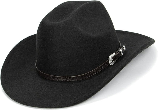 Western Cowboy Hat for Men Women Classic Fedora Hat with Buckle Belt (Size:M-L)