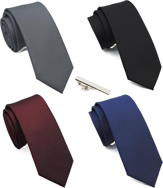 Skinny Solid Ties for Men, 2.5 Inch Slim Plain Neckties 4-Pack
