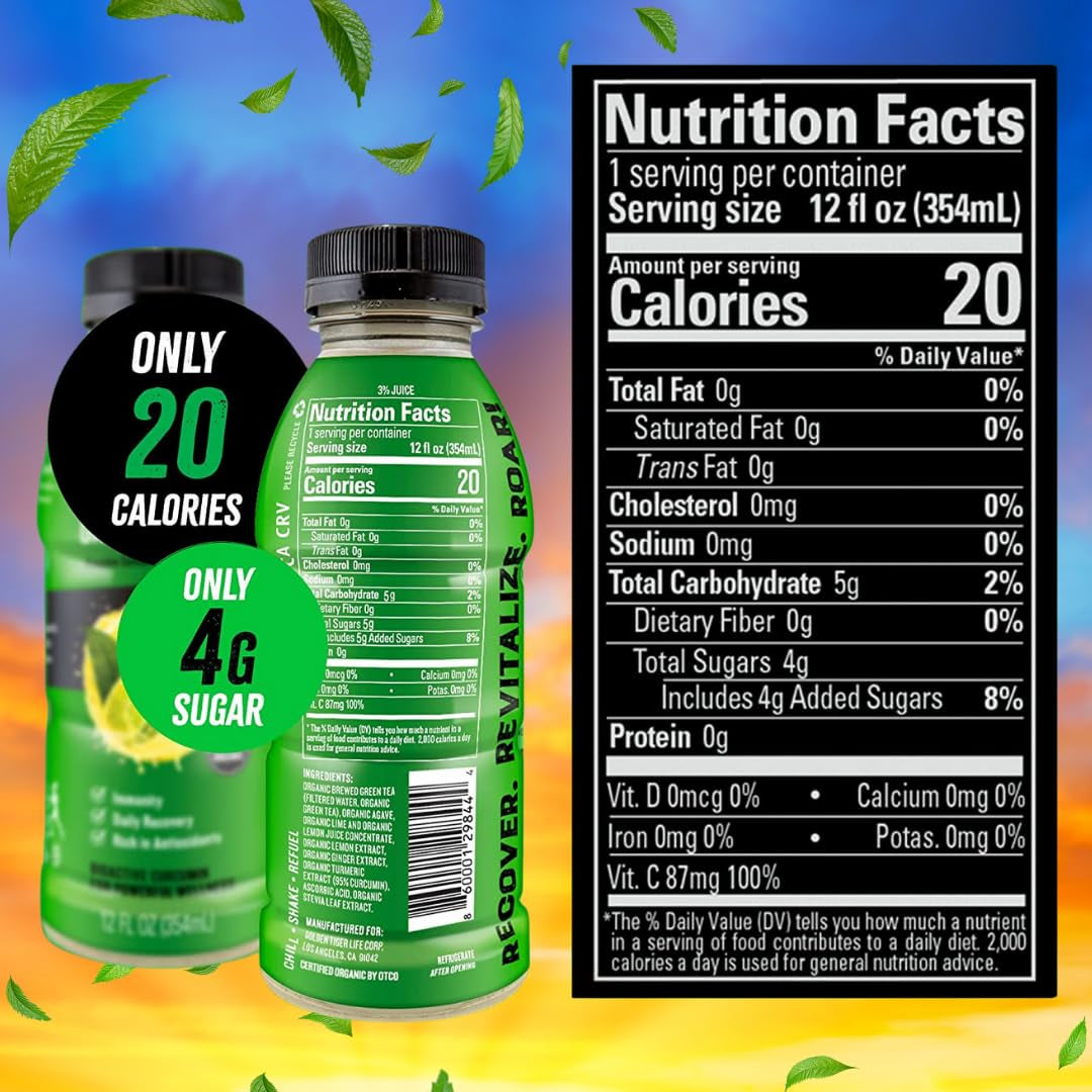 Still Turmeric Lemonade, Green Tea - Organic Superfood-Infused Sports Drink with Curcumin & Ginger - Antioxidants for Recovery and Immunity, 4G Sugar (12 Bottles)