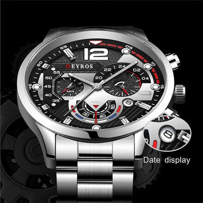 Fashion Men’s Stainless Steel Watches Luxury Quartz Wristwatch Calendar Luminous Clock Men Business Casual Watch