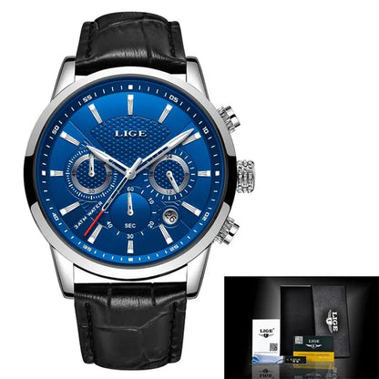 2019 LIGE New Fashion Gift Men Watch Leather Analog Quartz watches  Waterproof Chronograph Watch Sport Date Watch