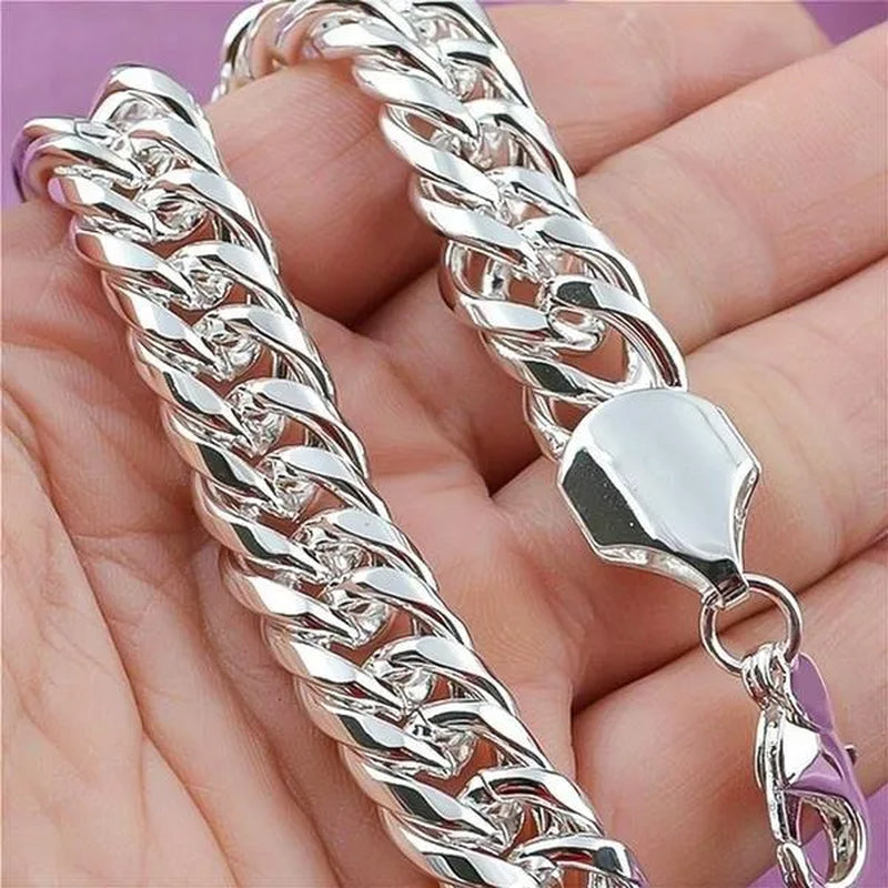NEW! Exquisite Men Solid Heavy 925 Sterling Silver Smooth Necklace Bracelet Curb Chain Jewelry