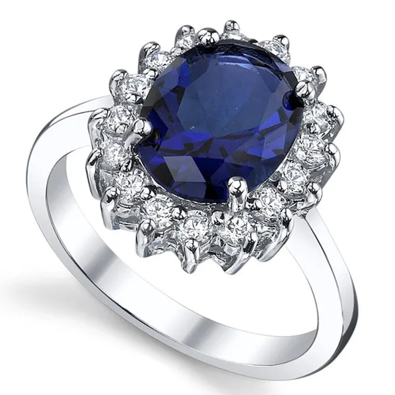 Women'S Sterling Silver Kate Middleton 3Ct. Engagement Ring Sapphire Blue Cubic Zirconia