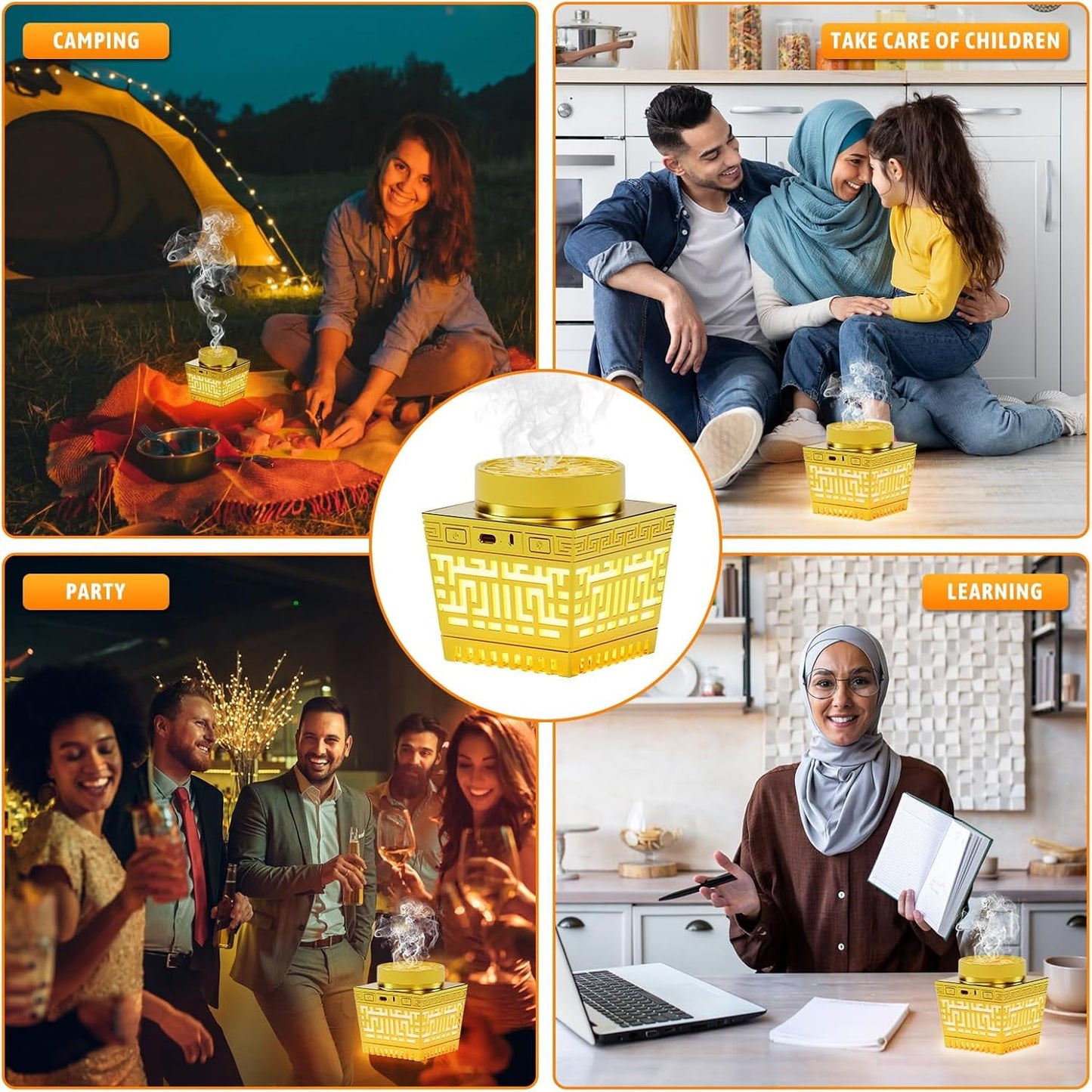 Quran Speaker & Mini Incense Burner Bakhoor,Remote Control with 114 Quran Chapters, Multicolor Changing Bluetooth Speaker, Night Light MP3 Music Player with 18 Reciters and 17 Translations