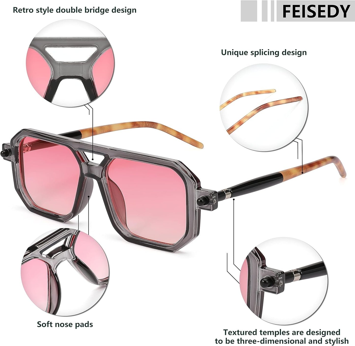 Vintage Square 70S Flat Aviator Sunglasses Women Men Classic Retro Stylish Frame UV400 Sunglasses B2622