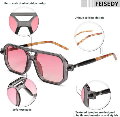 Vintage Square 70S Flat Aviator Sunglasses Women Men Classic Retro Stylish Frame UV400 Sunglasses B2622