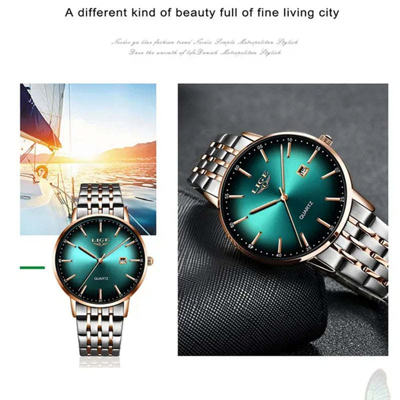 LIGE Luxury Ladies Watch Waterproof Rose Gold Steel Strap Women Wrist Watches Top Brand Bracelet Clocks Montre Femme