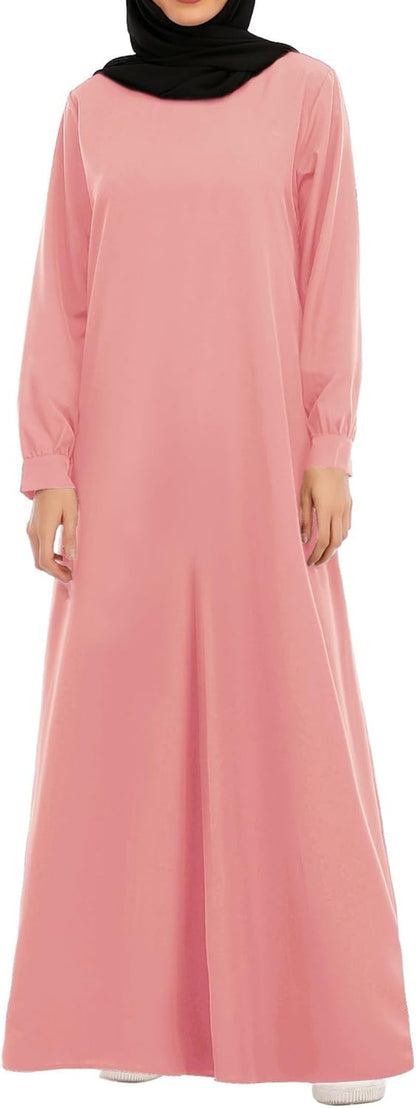 Womens Abaya Long Sleeve Muslim Dress Prayer Clothes Casual Islamic Kaftan with Pocket