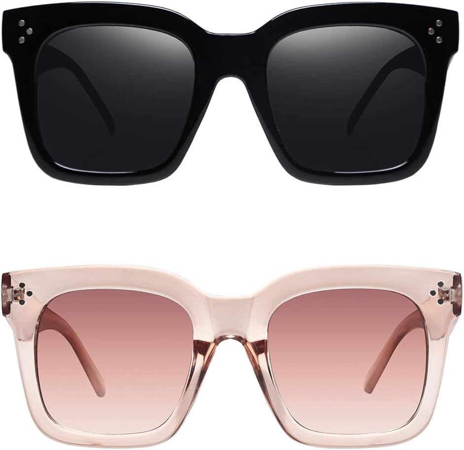 Vintage Women Oversized Sunglasses Designer Luxury Square Sun Glasses UV400 Protection Flat Lens