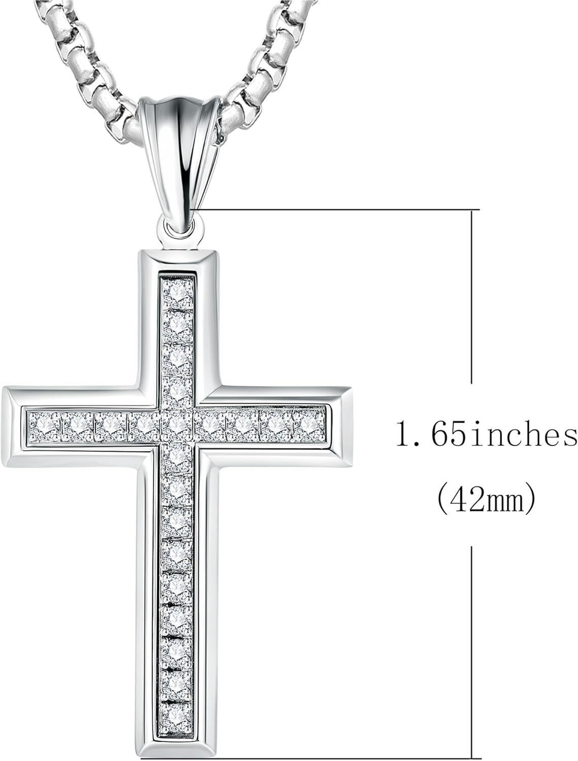 Cross Necklace for Men Stainless Steel Crucifix Pendant Silver White Gold Yellow Black Jesus Christ Plain Simple Women Fine Jewelry Gifts, 24 Inches Rolo Chain, Zirconia, Polished, Rope