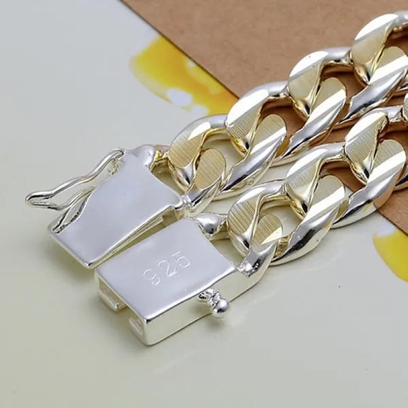 925 Sterling Silver Gold Color Exquisite 10mm Chain Bracelet for Women and Man Wedding Engagement Party Jewelry