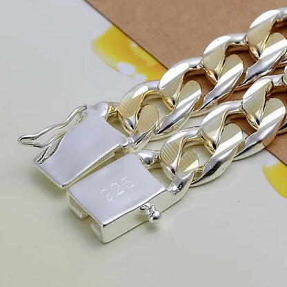 925 Sterling Silver Gold Color Exquisite 10mm Chain Bracelet for Women and Man Wedding Engagement Party Jewelry
