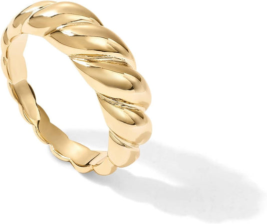 14K Gold Plated Croissant Dome Ring | Twisted Braided Gold Plated Ring | Chunky Signet Ring for Women